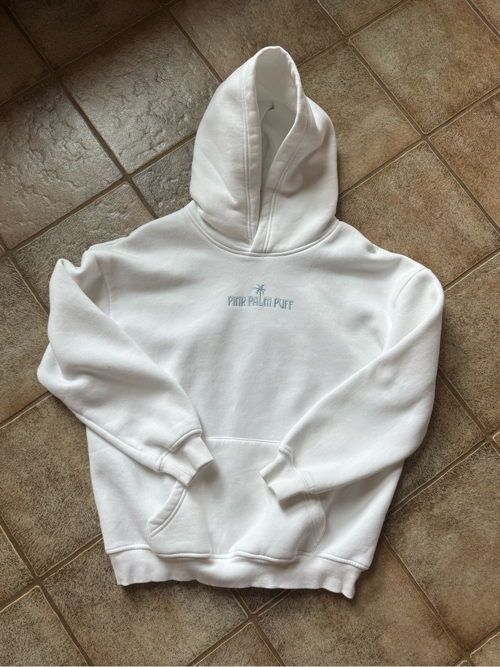 Pink Palm Puff White Logo Hoodie